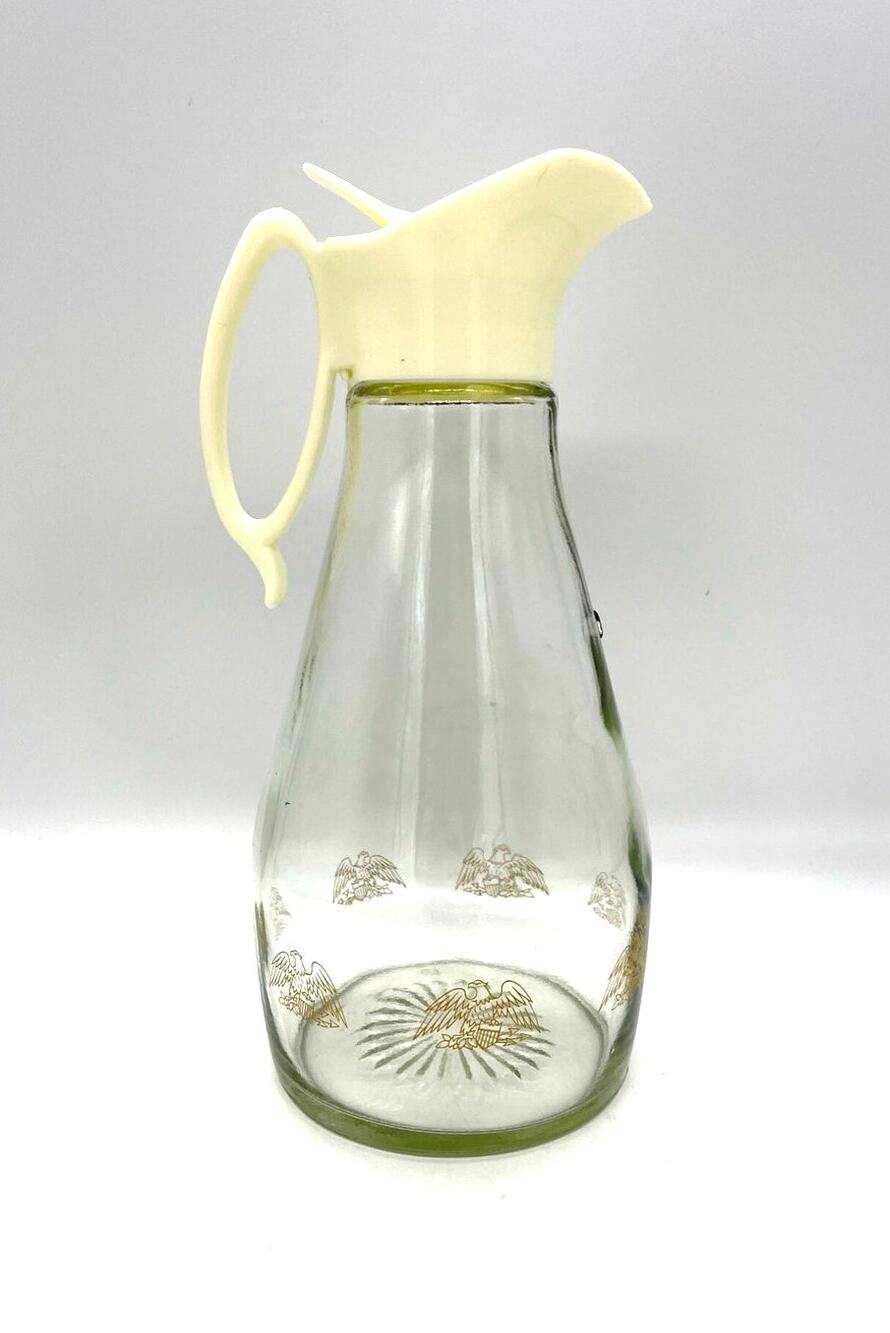 Vintage MCM Gold American Eagles Anchor Hocking Clear Glass Syrup Dispenser 8.5"